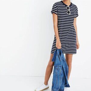 MADEWELL Striped T-Shirt Dress Small Navy/White Nautical Stripe Short Sleeve